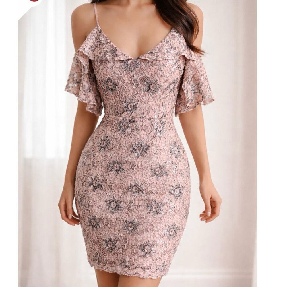 ASTR THE LABEL Pink Grey Lace Mini Dress Sz.M